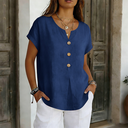 V-hals knappad casual t-shirt för kvinnor