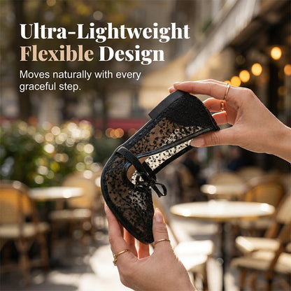 🌸 Eleganta platta mesh-skor med rosett och blommotiv