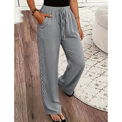 🔥🎁Nyhet 50 % RABATT🔥👖🌸 Lätta boho-byxor med spetsdetaljer och elastisk midja