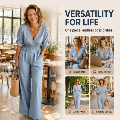 Elegante jumpsuit met V-hals en wijde pijpen voor dames