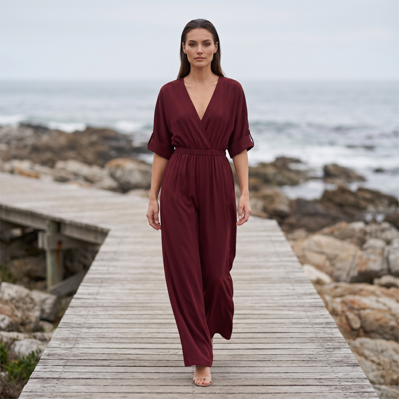 Elegante jumpsuit met V-hals en wijde pijpen voor dames