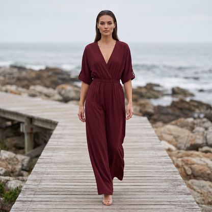 Elegante jumpsuit met V-hals en wijde pijpen voor dames