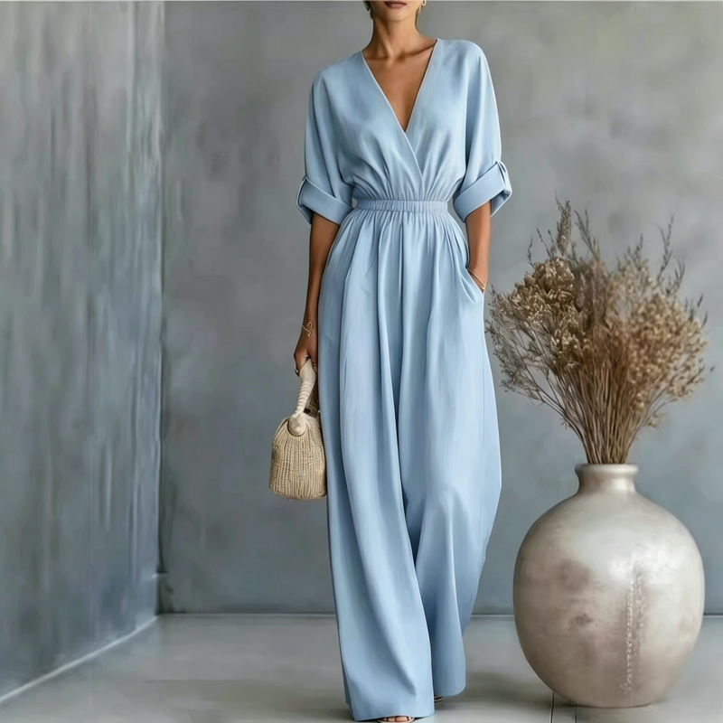 Elegante jumpsuit met V-hals en wijde pijpen voor dames