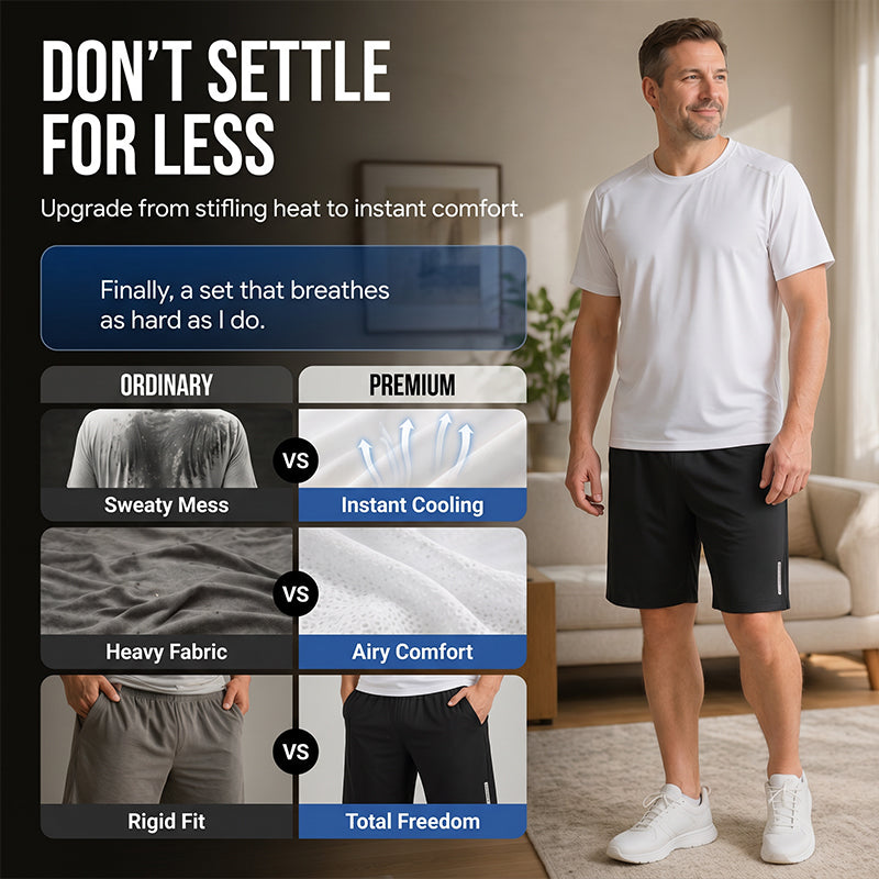 Herrset med snabbtorkande t-shirt och shorts