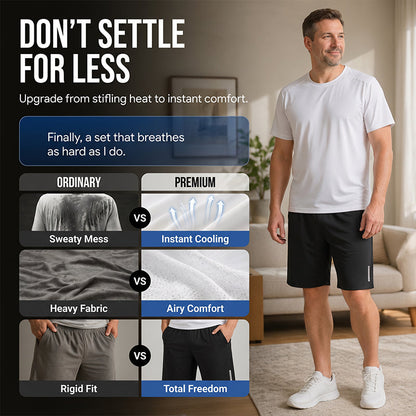 Herrset med snabbtorkande t-shirt och shorts