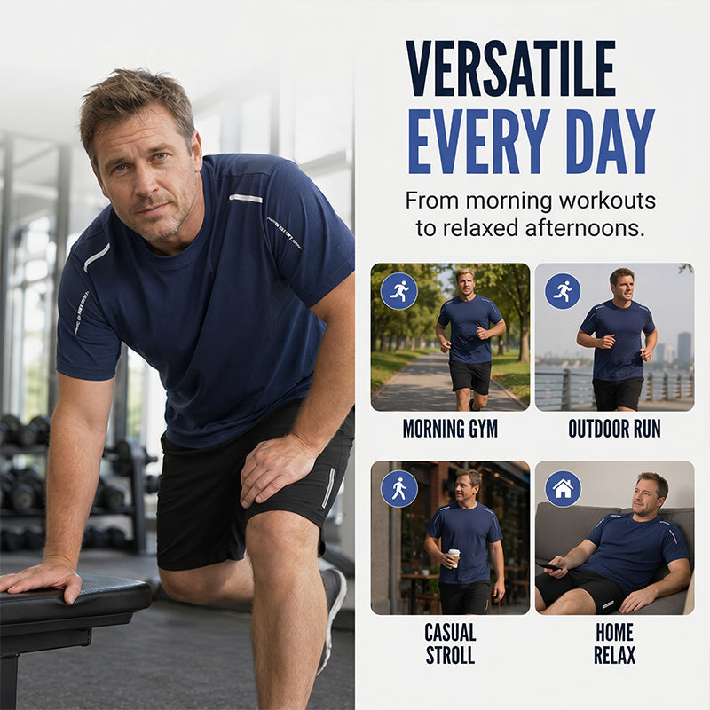 Herrset med snabbtorkande t-shirt och shorts