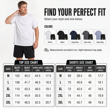 Herrset med snabbtorkande t-shirt och shorts