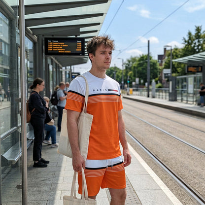 🔥Tidsbegränsat erbjudande – Set med kortärmade shorts med bokstavsmönster för män