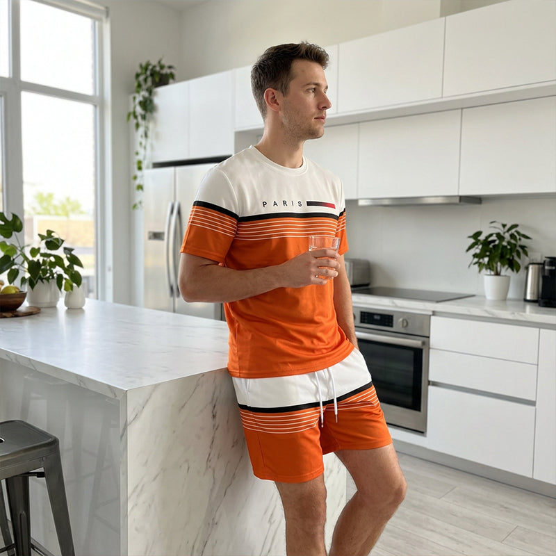 🔥Tidsbegränsat erbjudande – Set med kortärmade shorts med bokstavsmönster för män