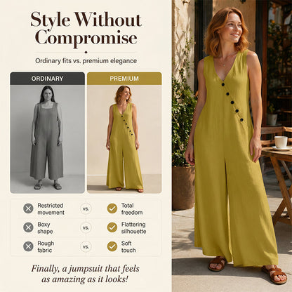 Ärmlös jumpsuit med V-ringning och fickor för damer