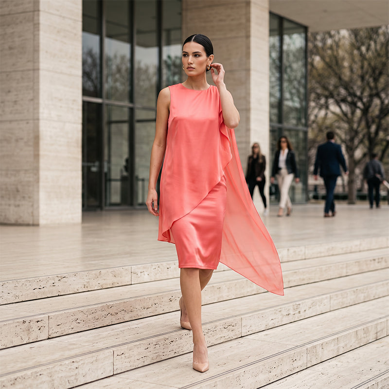 👗✨ Elegant ärmlös chiffongklänning med asymmetriska lager