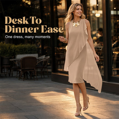 👗✨ Elegant ärmlös chiffongklänning med asymmetriska lager