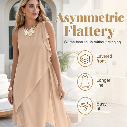 👗✨ Elegant ärmlös chiffongklänning med asymmetriska lager
