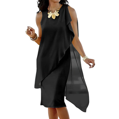 👗✨ Elegant ärmlös chiffongklänning med asymmetriska lager