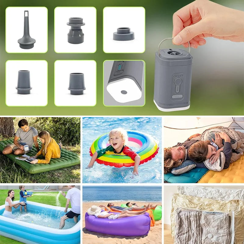 🏕️ Uppladdningsbar Luftpump – Kompakt, Kraftfull & Perfekt för Camping och Resor