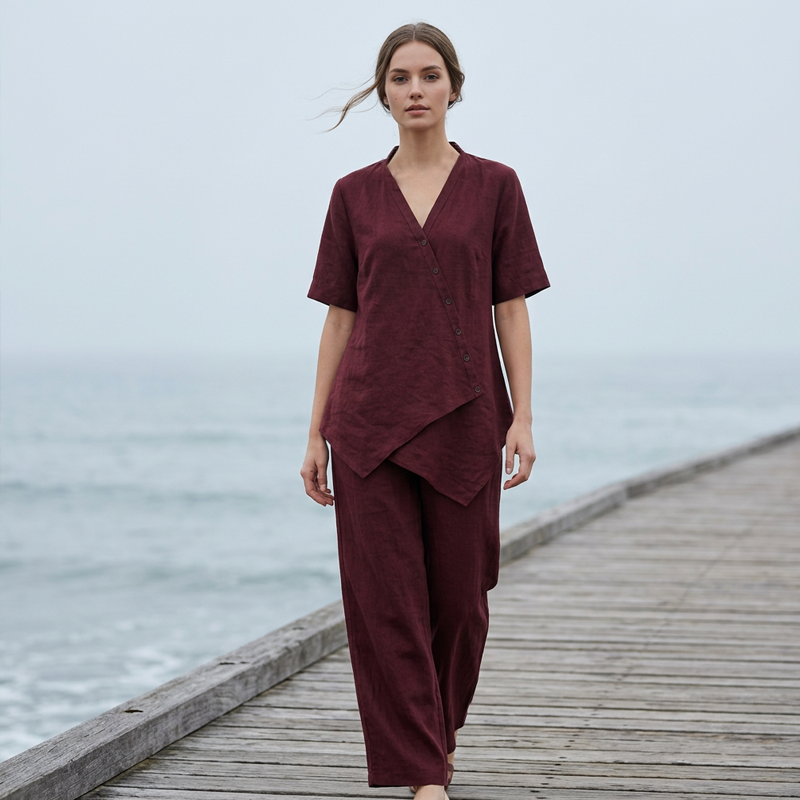 Set med asymmetrisk topp och byxor med vida ben för damer