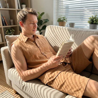 Herrset med linne utan ärmar och shorts