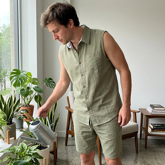 Herrset med linne utan ärmar och shorts