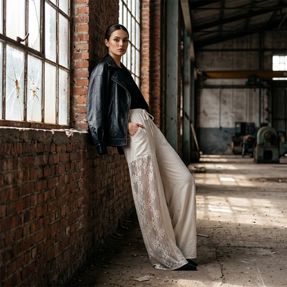 👖✨ Eleganta spetsbyxor med avslappnad passform och fickor