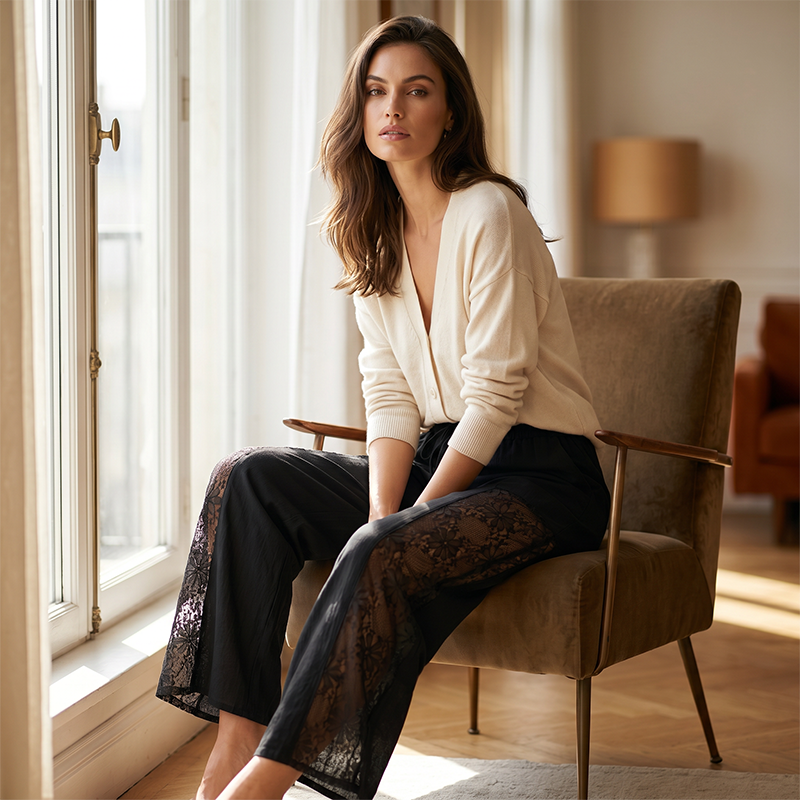 👖✨ Eleganta spetsbyxor med avslappnad passform och fickor
