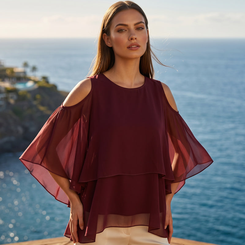 👚🌿 Lätt off-shoulder blus med volanger