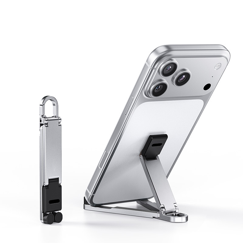 📱Mini Aluminium Telefonställ Nyckelring Hopfällbar Skrivbordshållare – Liten Pryl, Stor Bekvämlighet✨