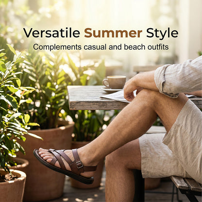 👟 50% RABATT NU! ☀️ Herr Romerska Sandaler – Mjuk Sula & Justerbara Remmar – Perfekt för Strand, Semester & Vardag – Klassisk Design 🌊
