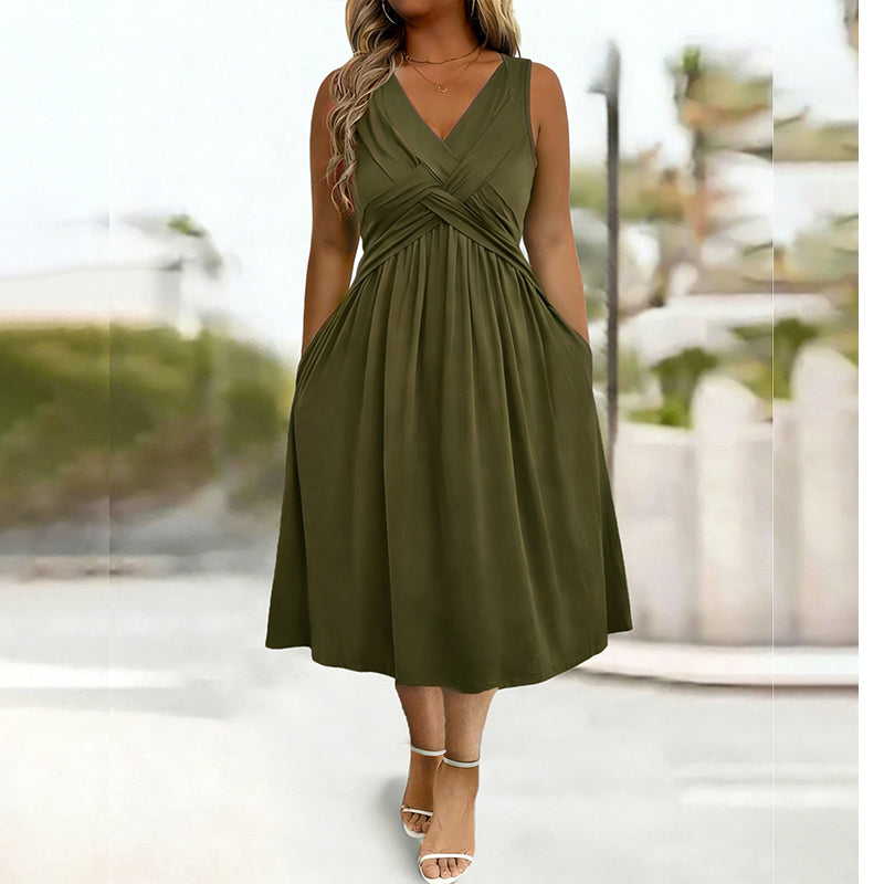 Ärmlös klänning med V-ringning och tvinnat mönster för damer