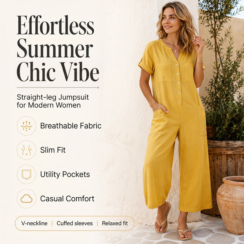 Jumpsuit för damer i ledig stil med korta ärmar och vida ben