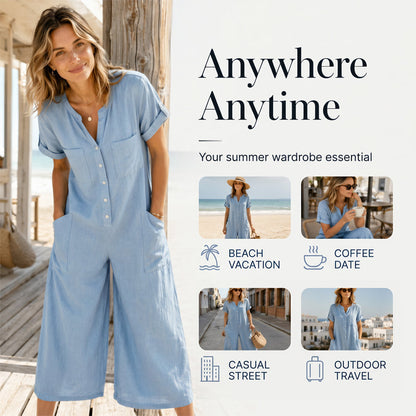 Jumpsuit för damer i ledig stil med korta ärmar och vida ben