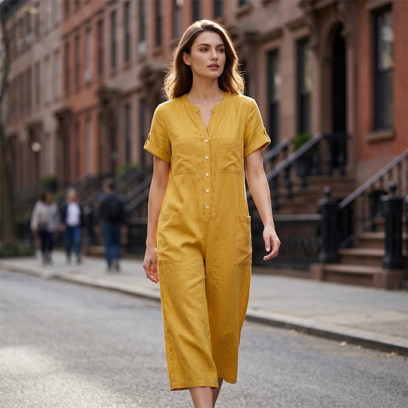 Jumpsuit för damer i ledig stil med korta ärmar och vida ben