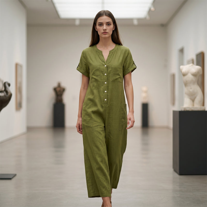 Jumpsuit för damer i ledig stil med korta ärmar och vida ben
