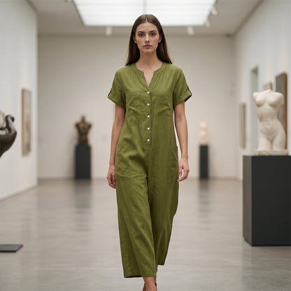Jumpsuit för damer i ledig stil med korta ärmar och vida ben