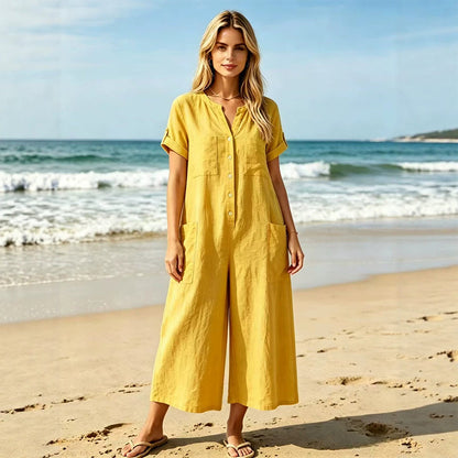 Jumpsuit för damer i ledig stil med korta ärmar och vida ben