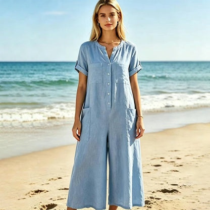 Jumpsuit för damer i ledig stil med korta ärmar och vida ben