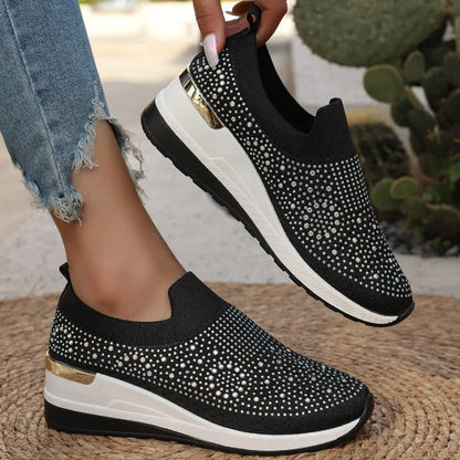 Rhinestone Slip-on Casual Mesh Sneakers För Kvinnor