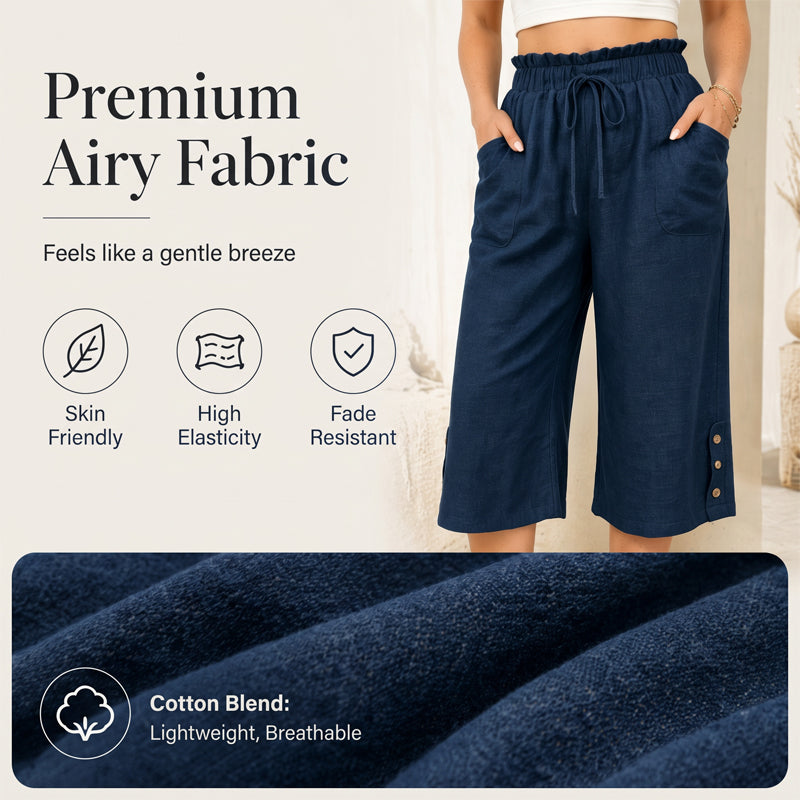 🔥 50% RABATT + ÖVER 50 000 SÅLDA 👖 Dam 7/8 bredbyxa – Lätt bomullsblandning, bekväm och sminkande ✨