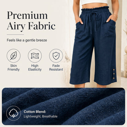 🔥 50% RABATT + ÖVER 50 000 SÅLDA 👖 Dam 7/8 bredbyxa – Lätt bomullsblandning, bekväm och sminkande ✨