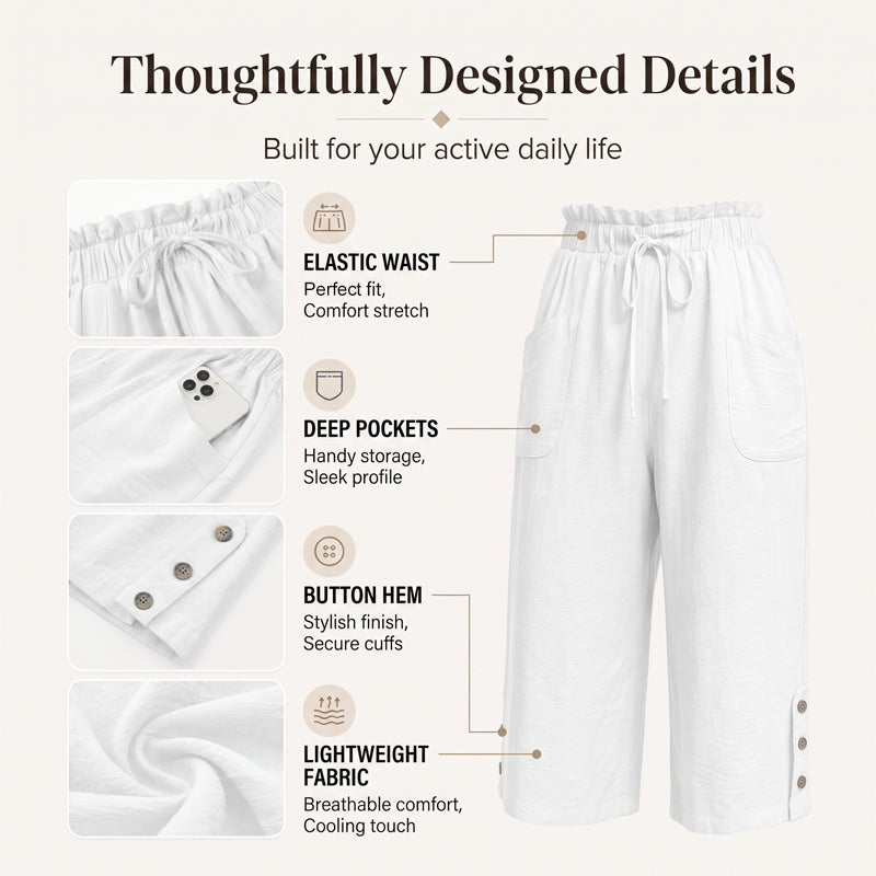 🔥 50% RABATT + ÖVER 50 000 SÅLDA 👖 Dam 7/8 bredbyxa – Lätt bomullsblandning, bekväm och sminkande ✨