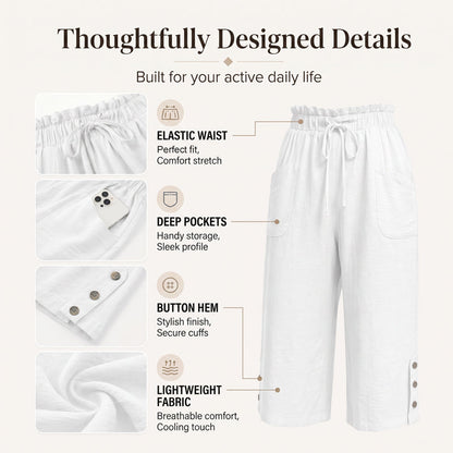 🔥 50% RABATT + ÖVER 50 000 SÅLDA 👖 Dam 7/8 bredbyxa – Lätt bomullsblandning, bekväm och sminkande ✨
