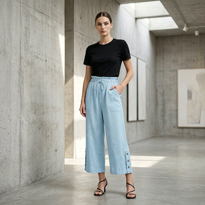 🔥 50% RABATT + ÖVER 50 000 SÅLDA 👖 Dam 7/8 bredbyxa – Lätt bomullsblandning, bekväm och sminkande ✨