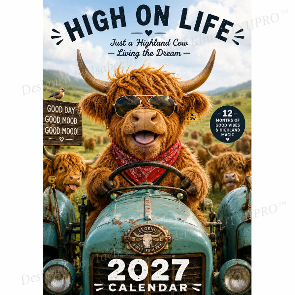 🐮 50% RABATT – ENDAST 179 KR! Rolig väggkalender med höglandskor för 2027 – A4-hängkalender – 12 charmiga motiv – perfekt för hemmet, kontoret eller som present 🌾✨