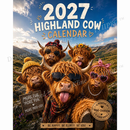 🐮 50% RABATT – ENDAST 179 KR! Rolig väggkalender med höglandskor för 2027 – A4-hängkalender – 12 charmiga motiv – perfekt för hemmet, kontoret eller som present 🌾✨