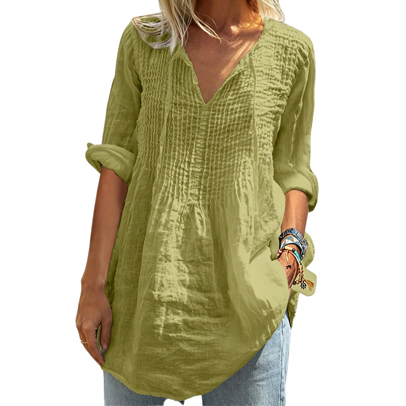 👚✨ Avslappnad blus med V-ringning och mjuk passform