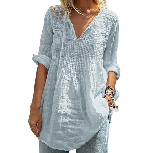 👚✨ Avslappnad blus med V-ringning och mjuk passform