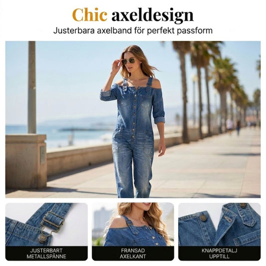 🔥 50% RABATT 👗✨ Cold-shoulder jumpsuit med vida ben & fickor – luftig komfort och stilren elegans för sommaren ☀️
