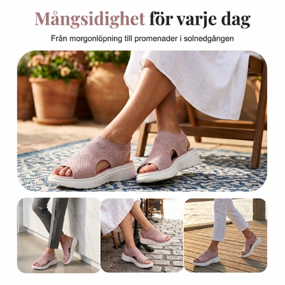 👡🌬️ Bekväma plattformssandaler i stickat med halkskydd