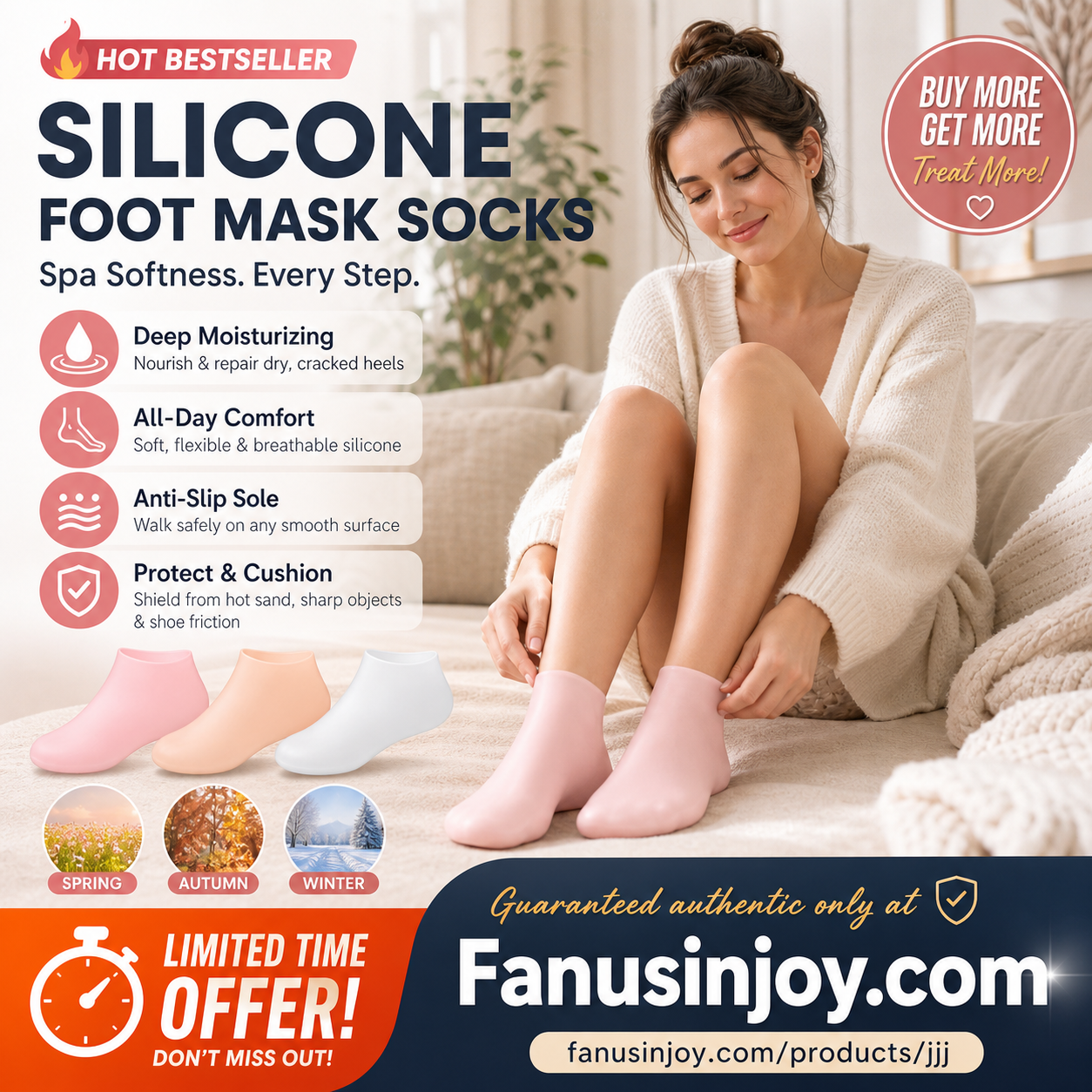 🔥Få 3 stycken för priset av 1!✨Njut av fotspa var som helst, när som helst!👣Fuktgivande fotmaskar, exfolierande silikonstrumpor